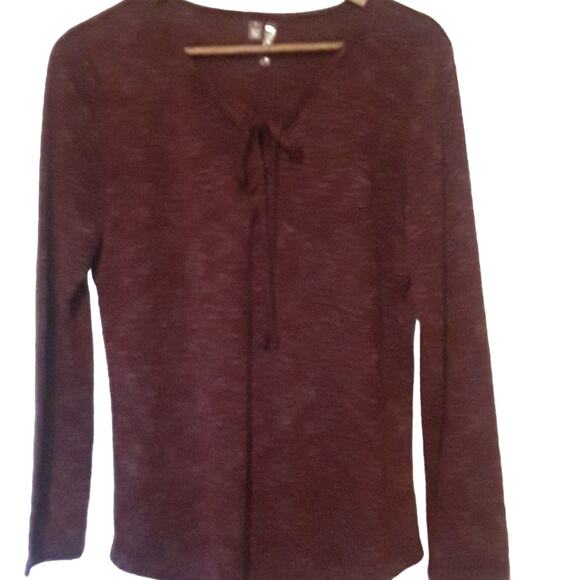 Womens Sz S Burgandy Lace Up Front Long Sleeve Y2K 90s Grunge Silverwear Top - Picture 1 of 9